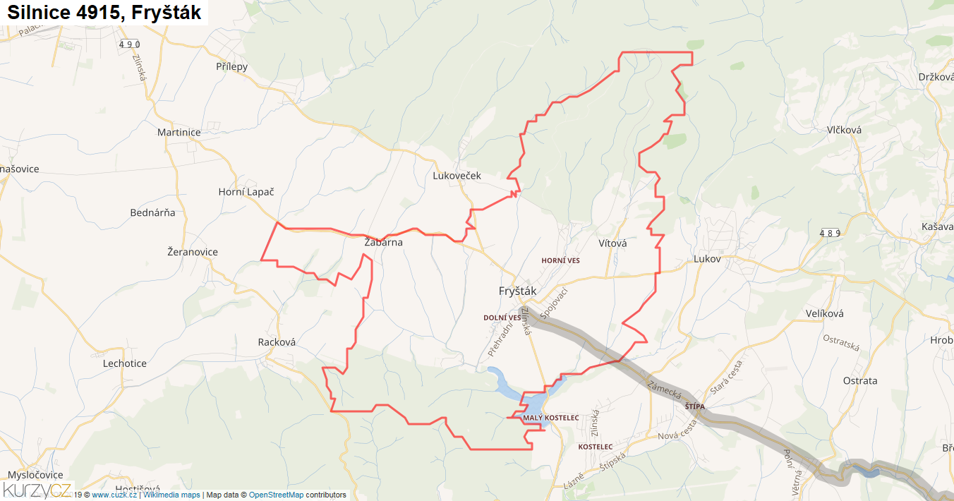 Fryšták, Silnice 4915 - Mapa