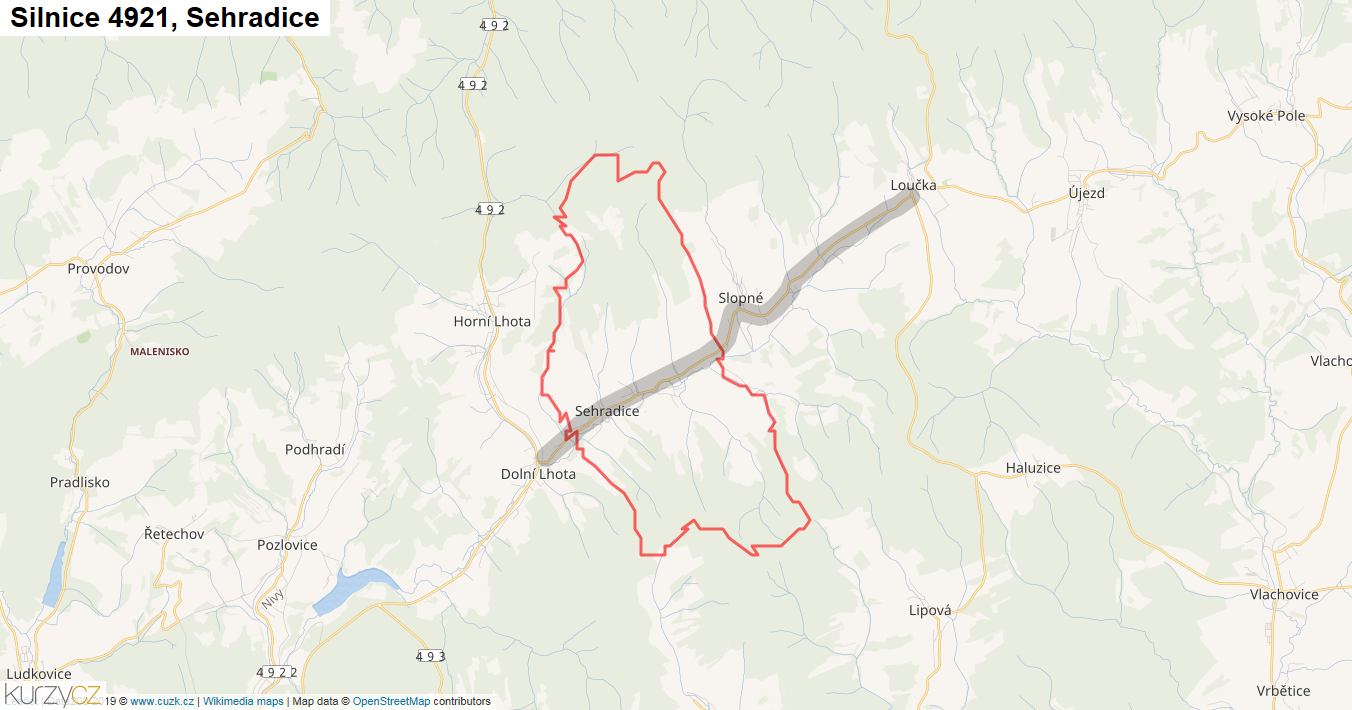 Sehradice, Silnice 4921 - Mapa