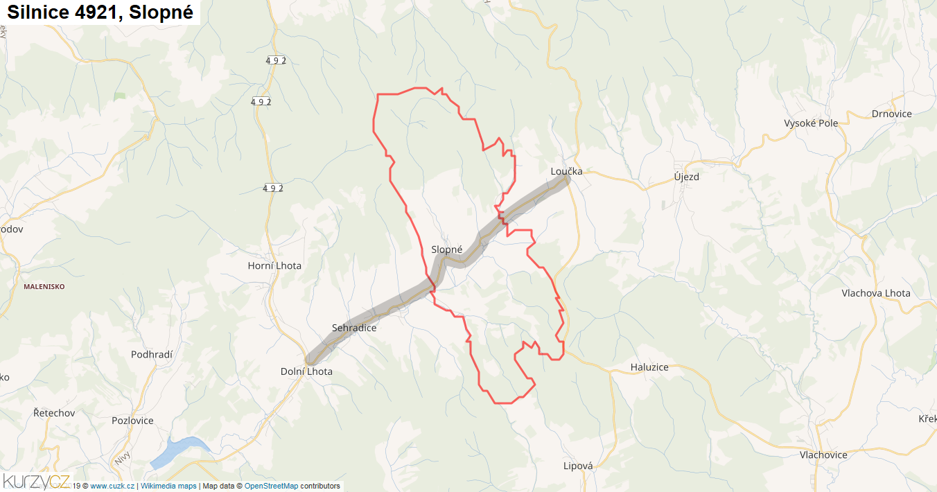 Slopné, Silnice 4921 - Mapa