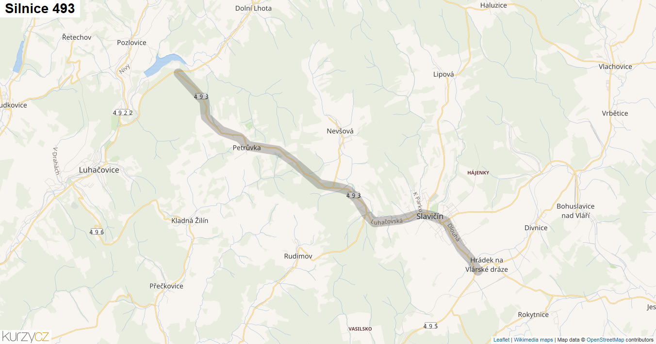 Silnice 493 - mapa Silnice 493