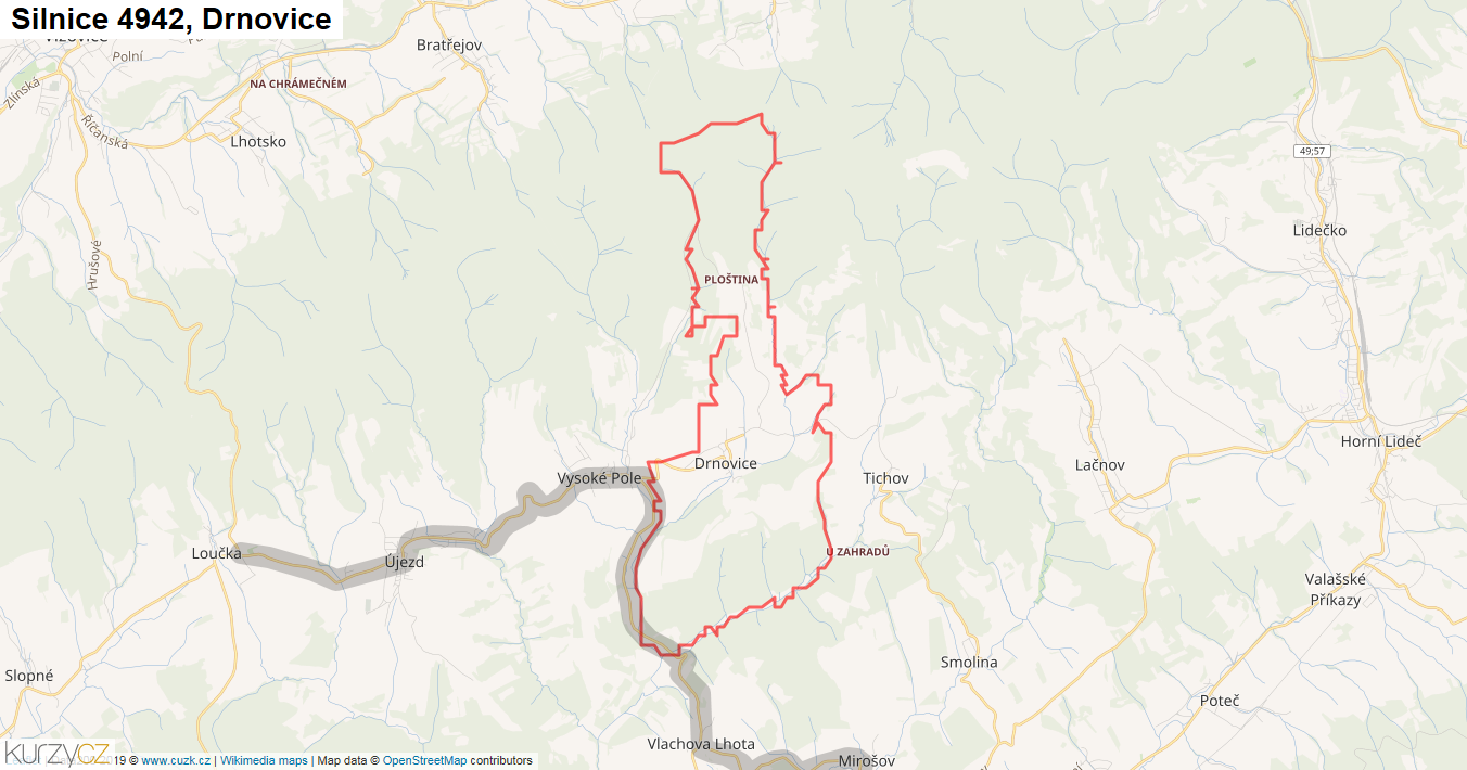 Drnovice, Silnice 4942 - Mapa