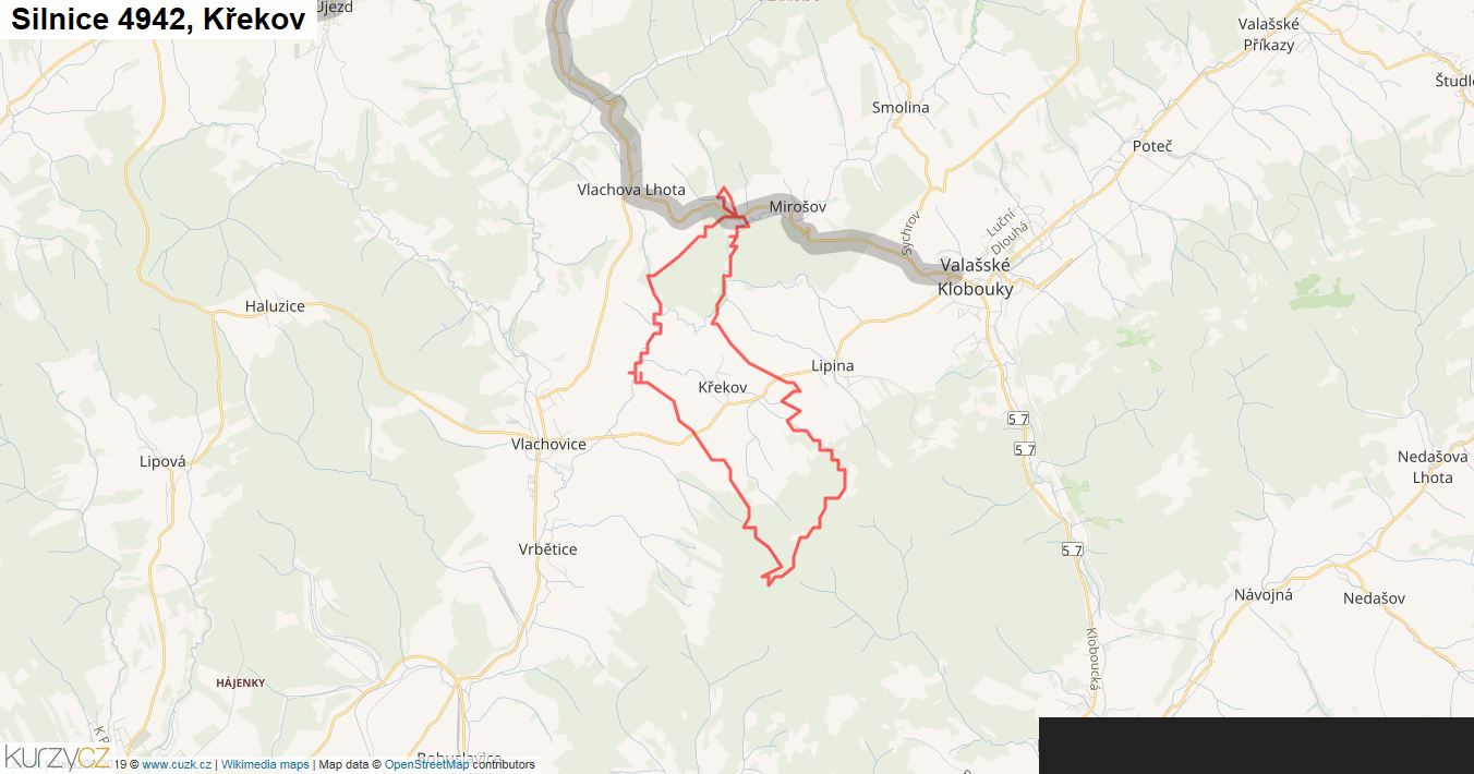 Křekov, Silnice 4942 - Mapa