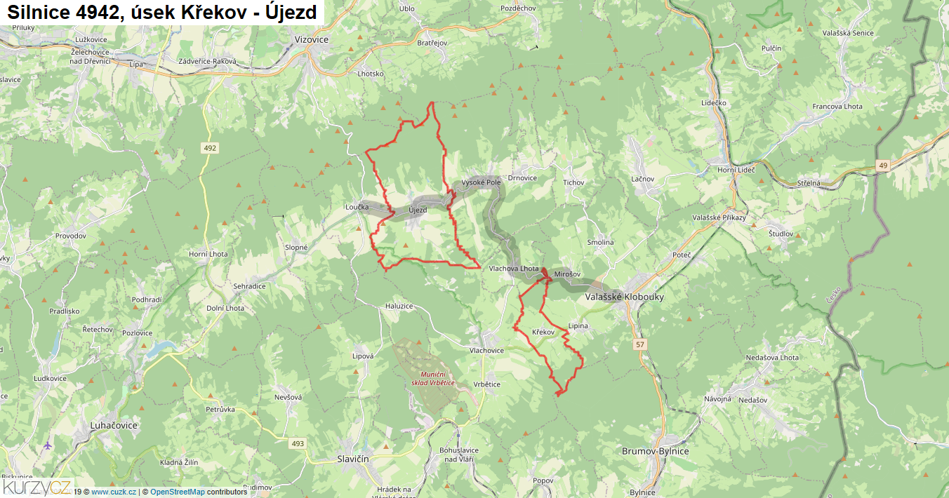 Úsek Křekov - Újezd, Silnice 4942 - Mapa