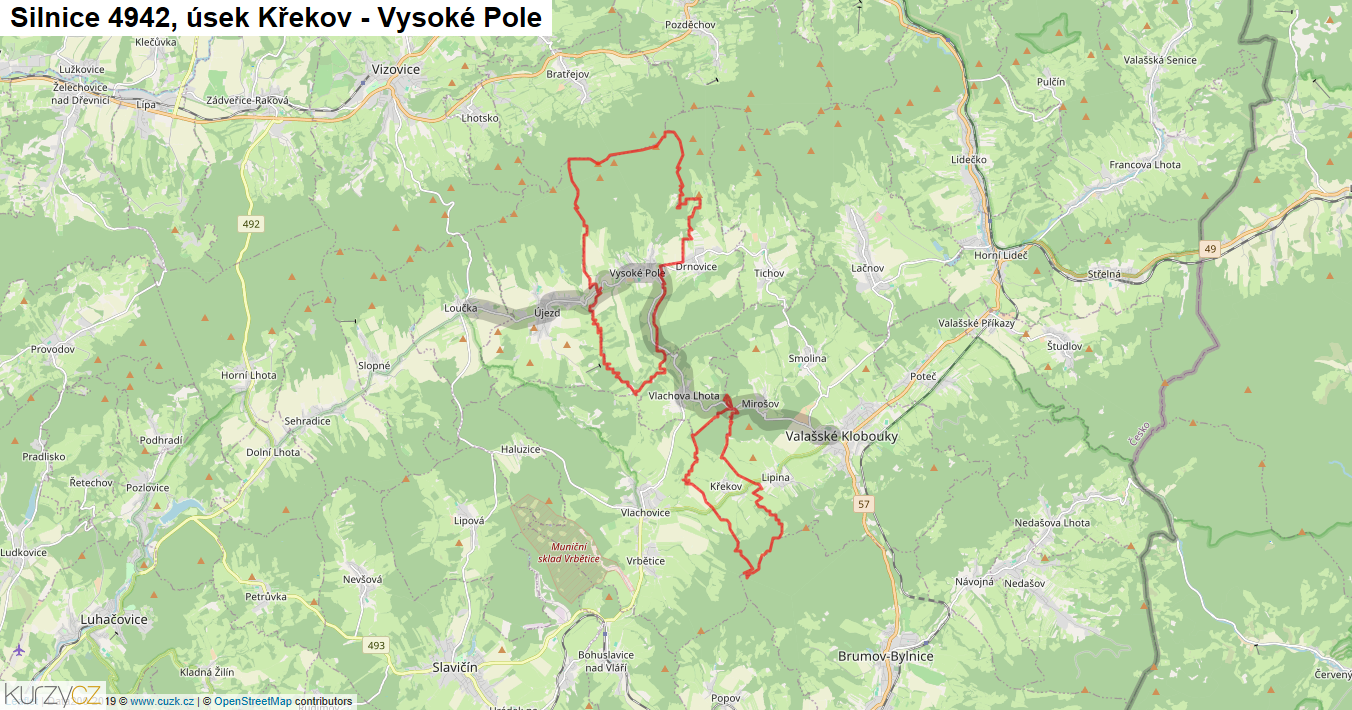 Úsek Křekov - Vysoké Pole, Silnice 4942 - Mapa