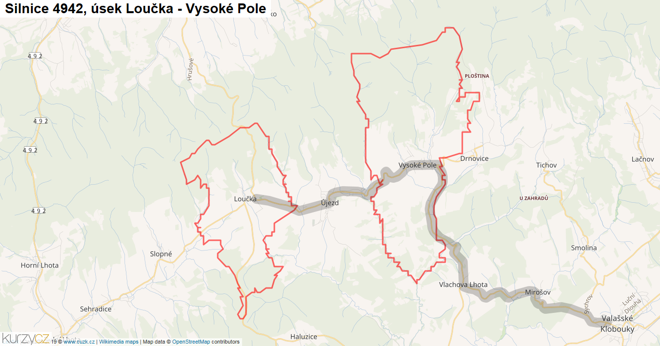 Úsek Loučka - Vysoké Pole, Silnice 4942 - Mapa