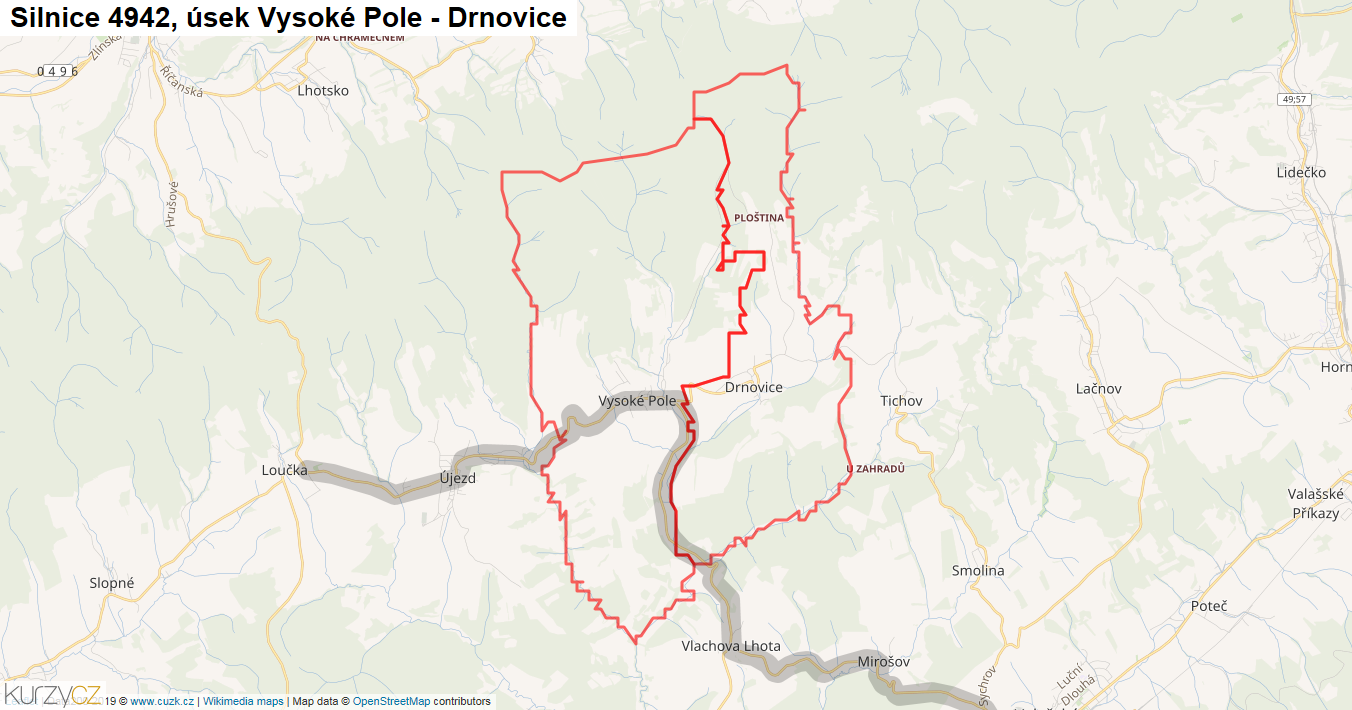 Úsek Vysoké Pole - Drnovice, Silnice 4942 - Mapa