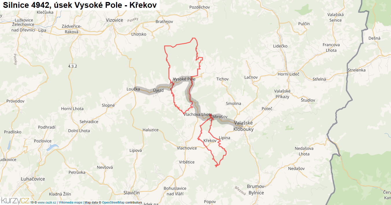 Úsek Vysoké Pole - Křekov, Silnice 4942 - Mapa