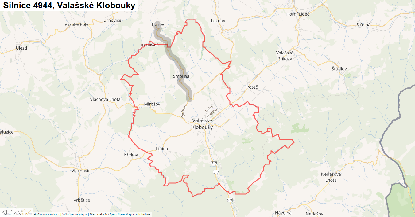 Valašské Klobouky, Silnice 4944 - Mapa