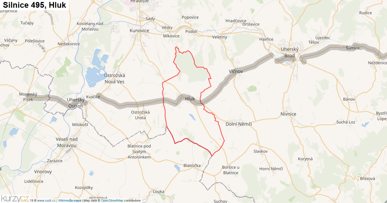 Hluk, Silnice 495 - Mapa