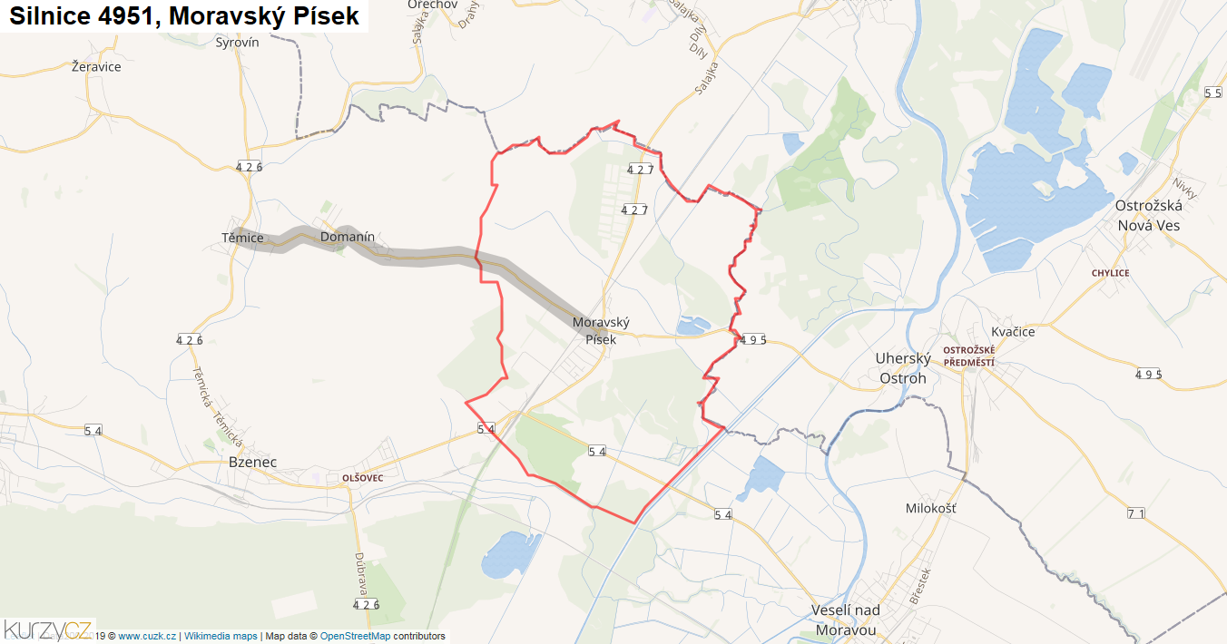 Moravský Písek, Silnice 4951 - Mapa