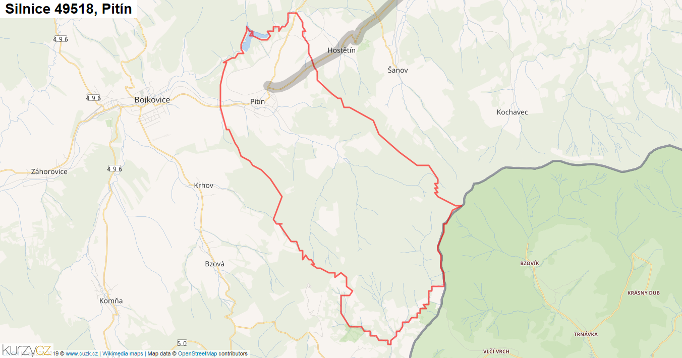 Pitín, Silnice 49518 - Mapa