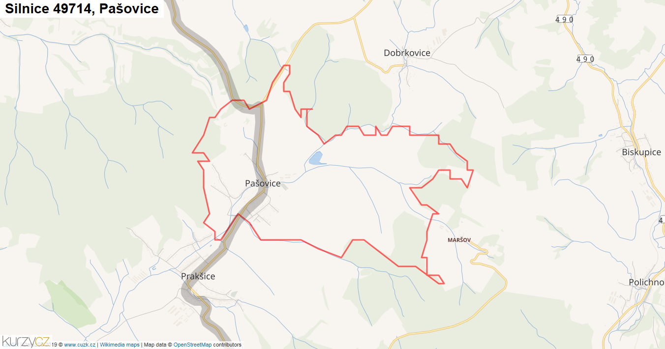 Pašovice, Silnice 49714 - Mapa
