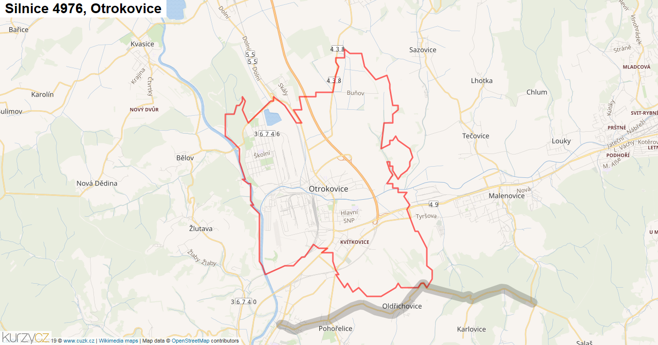 Otrokovice, Silnice 4976 - Mapa
