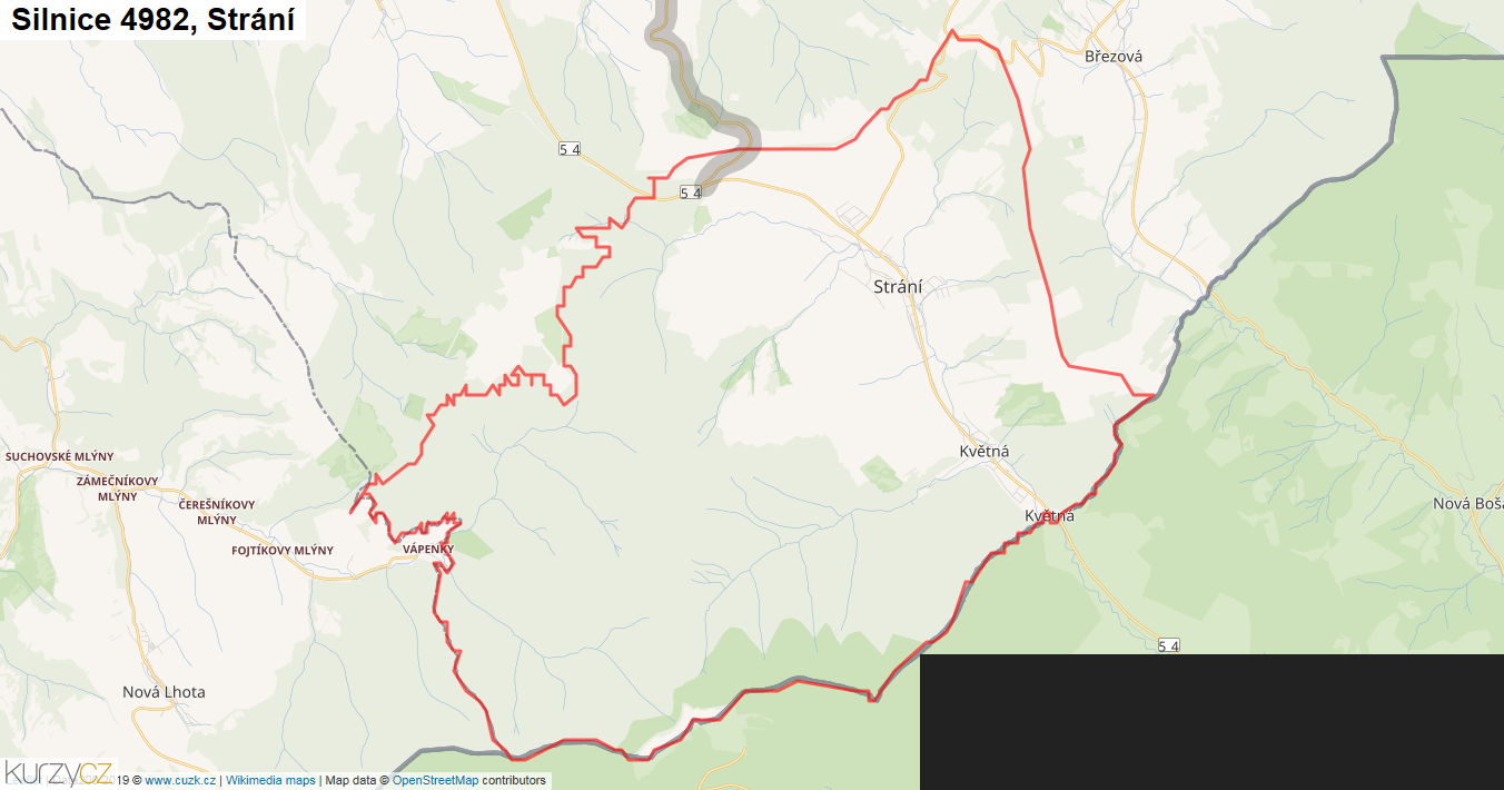 Strání, Silnice 4982 - Mapa