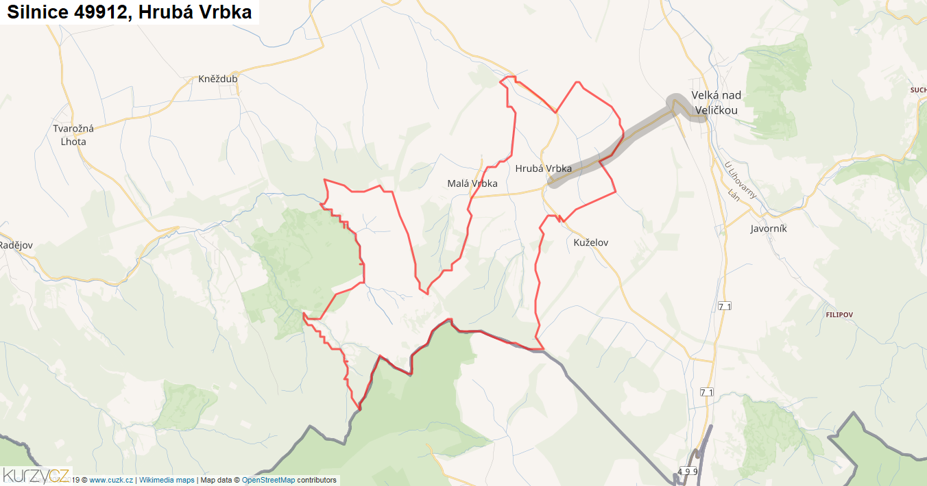 Hrubá Vrbka, Silnice 49912 - Mapa