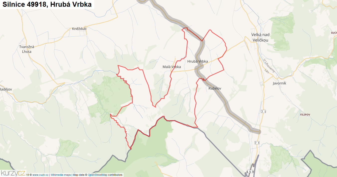 Hrubá Vrbka, Silnice 49918 - Mapa