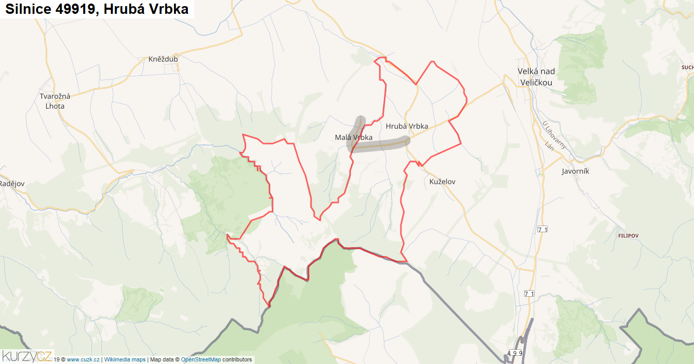 Hrubá Vrbka, Silnice 49919 - Mapa