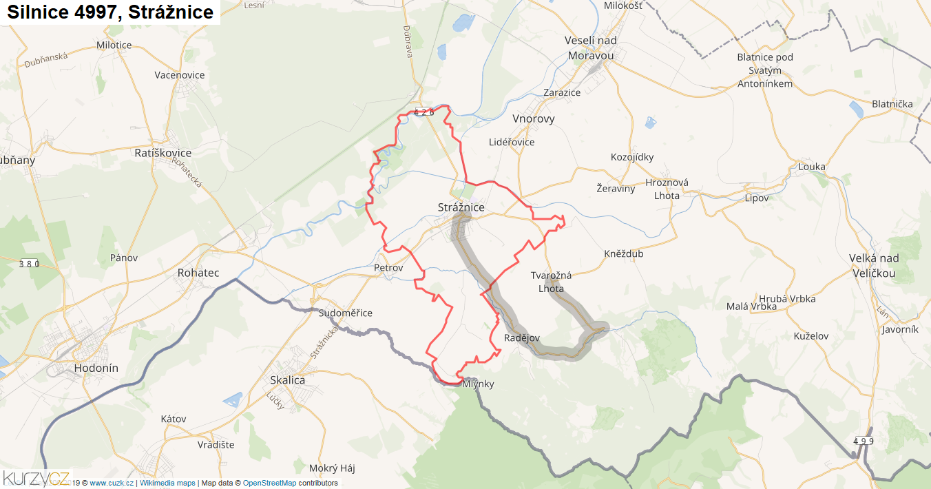 Strážnice, Silnice 4997 - Mapa