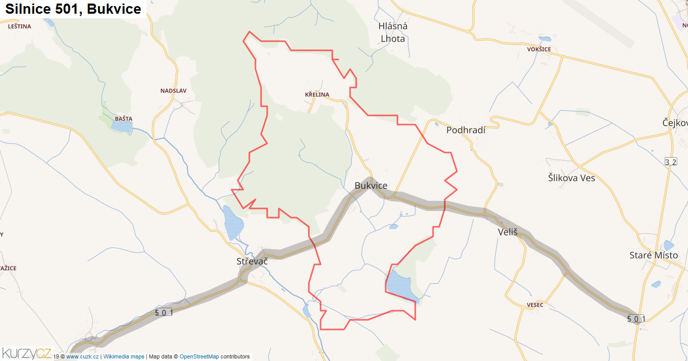 Bukvice, Silnice 501 - Mapa