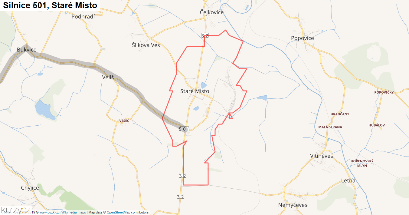 Staré Místo, Silnice 501 - Mapa