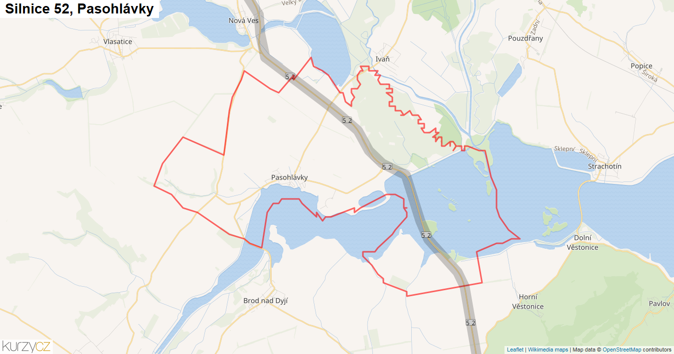 Pasohlávky, Silnice 52 - Mapa