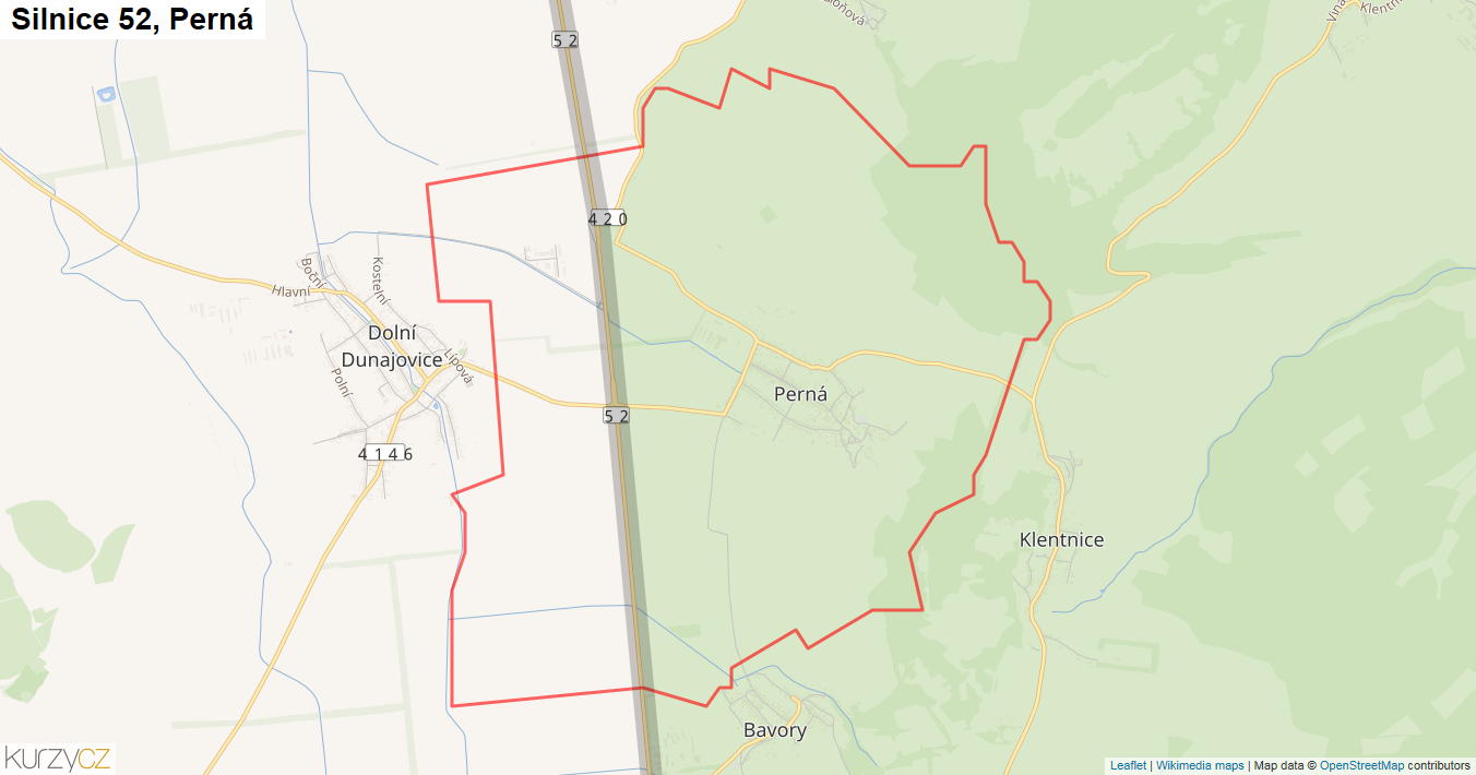 Perná, Silnice 52 - Mapa