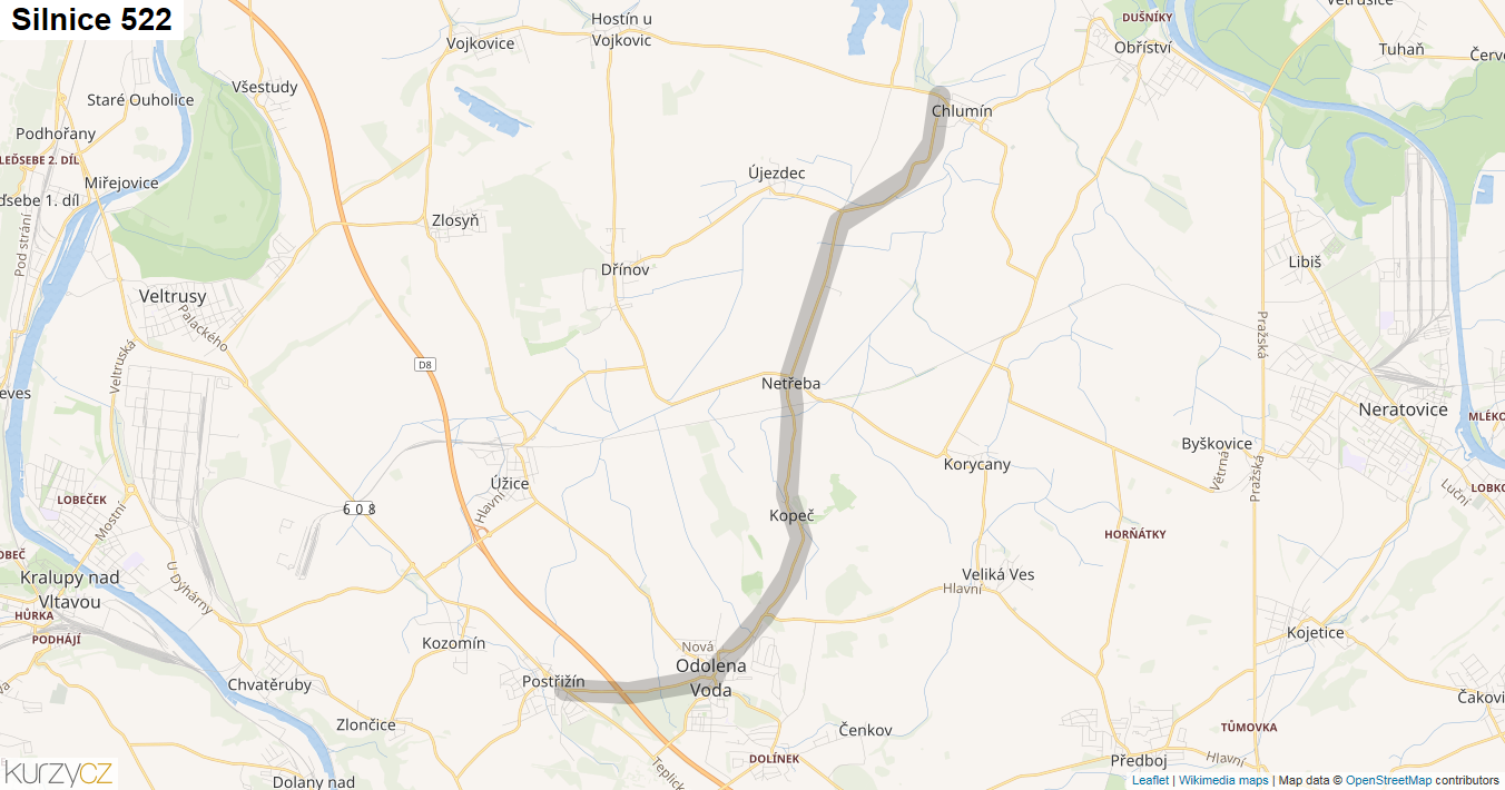 Silnice 522 - mapa Silnice 522