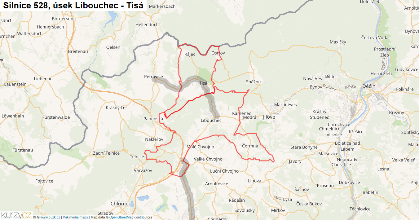 Úsek Libouchec - Tisá, Silnice 528 - Mapa