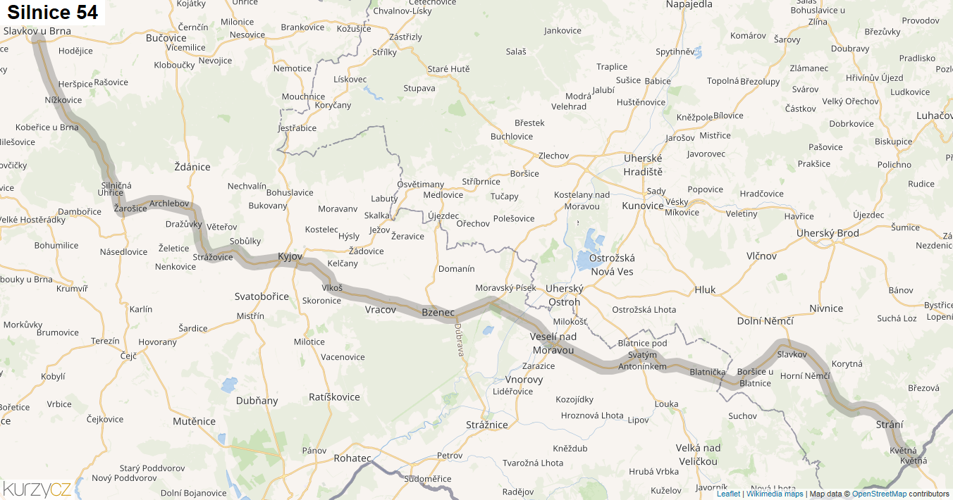 Silnice 54 - mapa Silnice 54