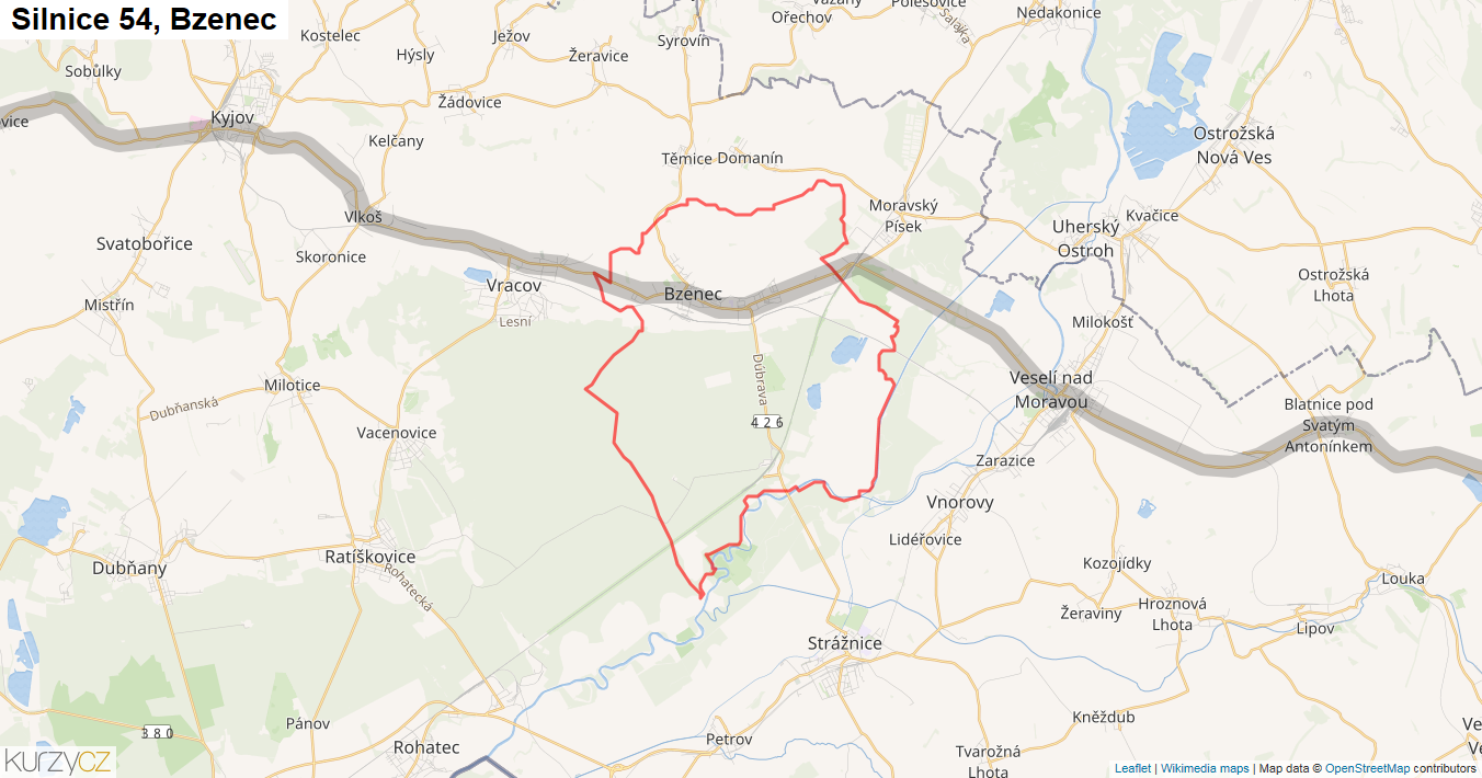 Bzenec, Silnice 54 - Mapa