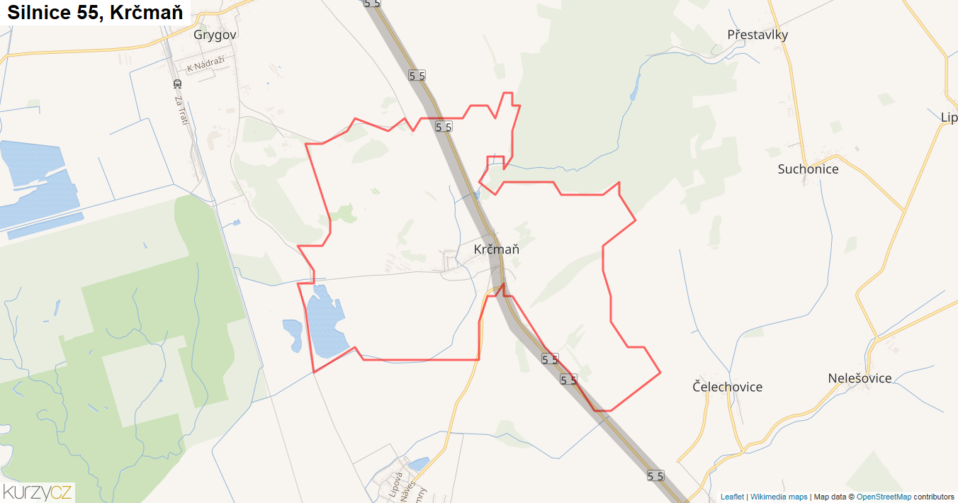 Krčmaň, Silnice 55 - Mapa