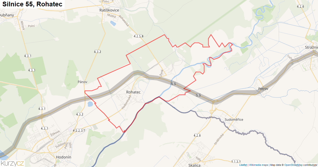 Rohatec, Silnice 55 - Mapa