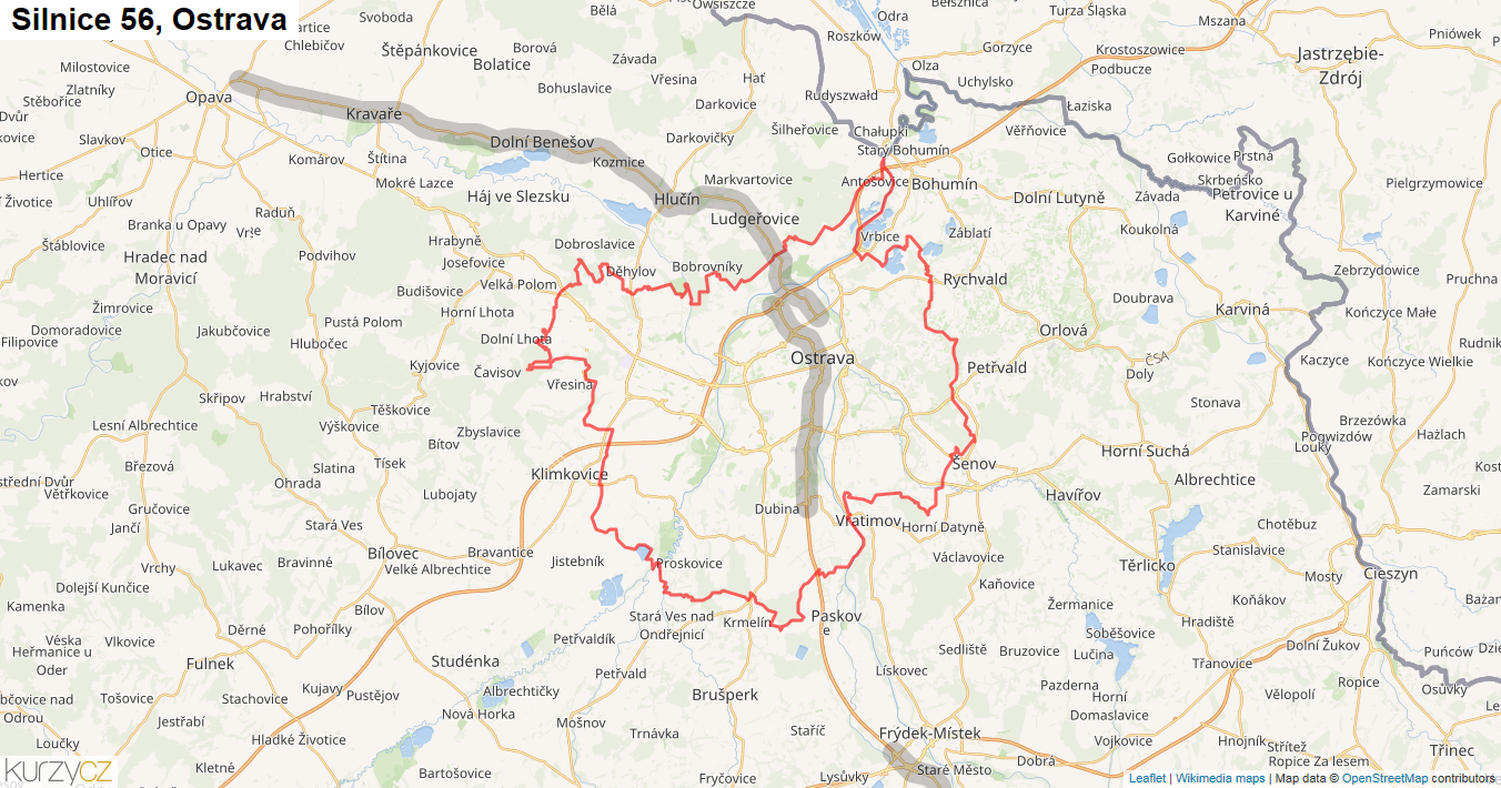 Ostrava, Silnice 56 - Mapa