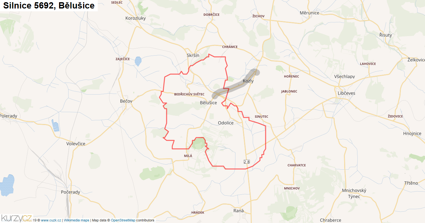 Bělušice, Silnice 5692 - Mapa