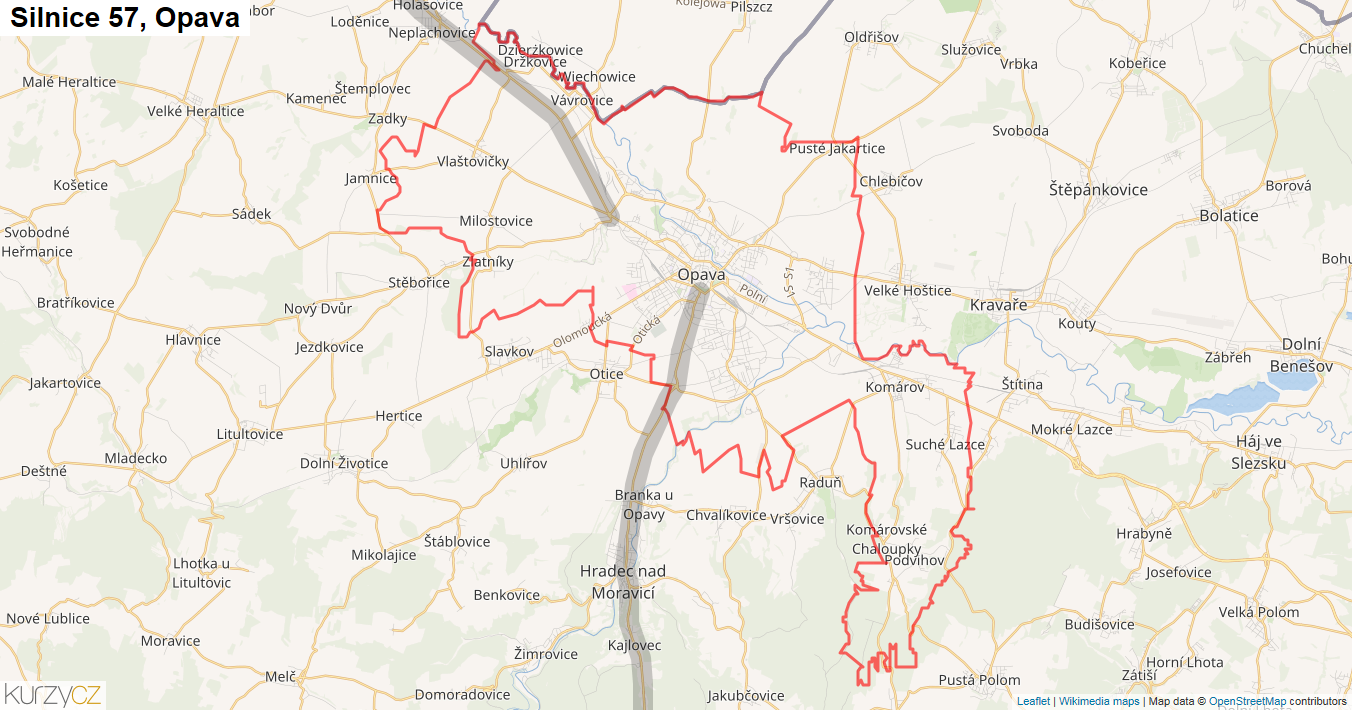 Opava, Silnice 57 - Mapa