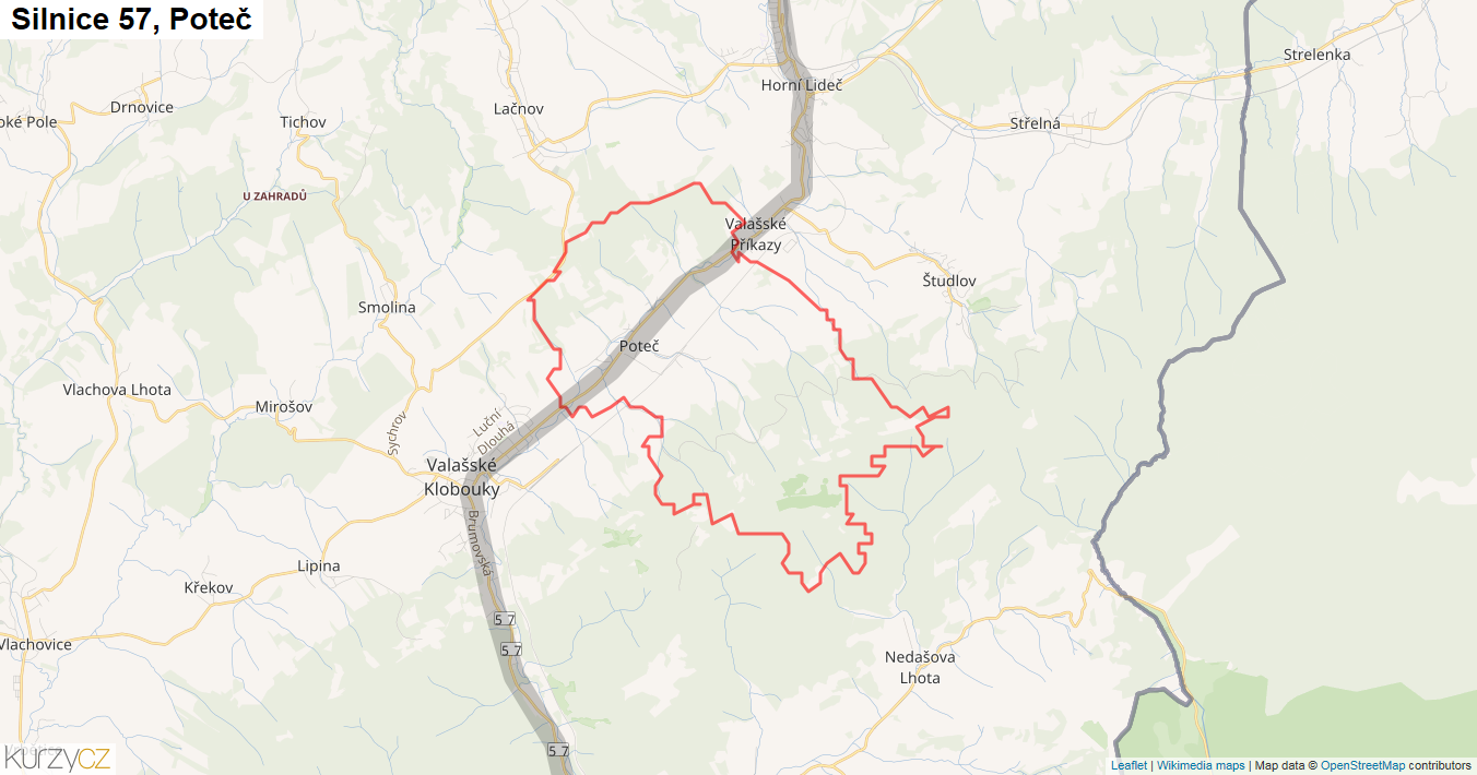 Poteč, Silnice 57 - Mapa