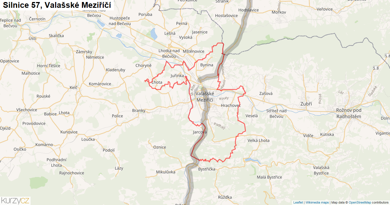 Valašské Meziříčí, Silnice 57 - Mapa
