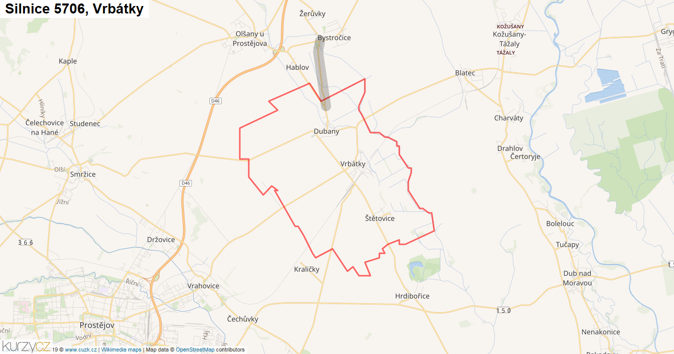 Vrbátky, Silnice 5706 - Mapa