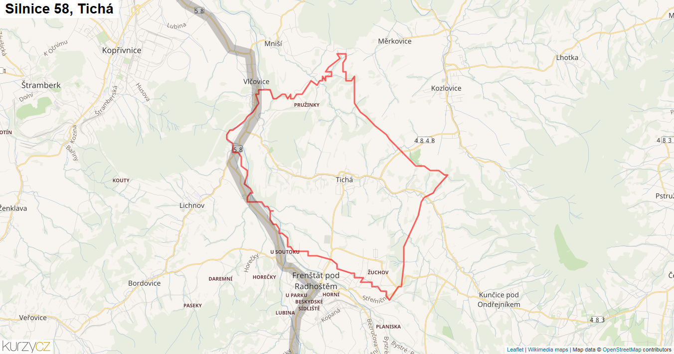 Tichá, Silnice 58 - Mapa