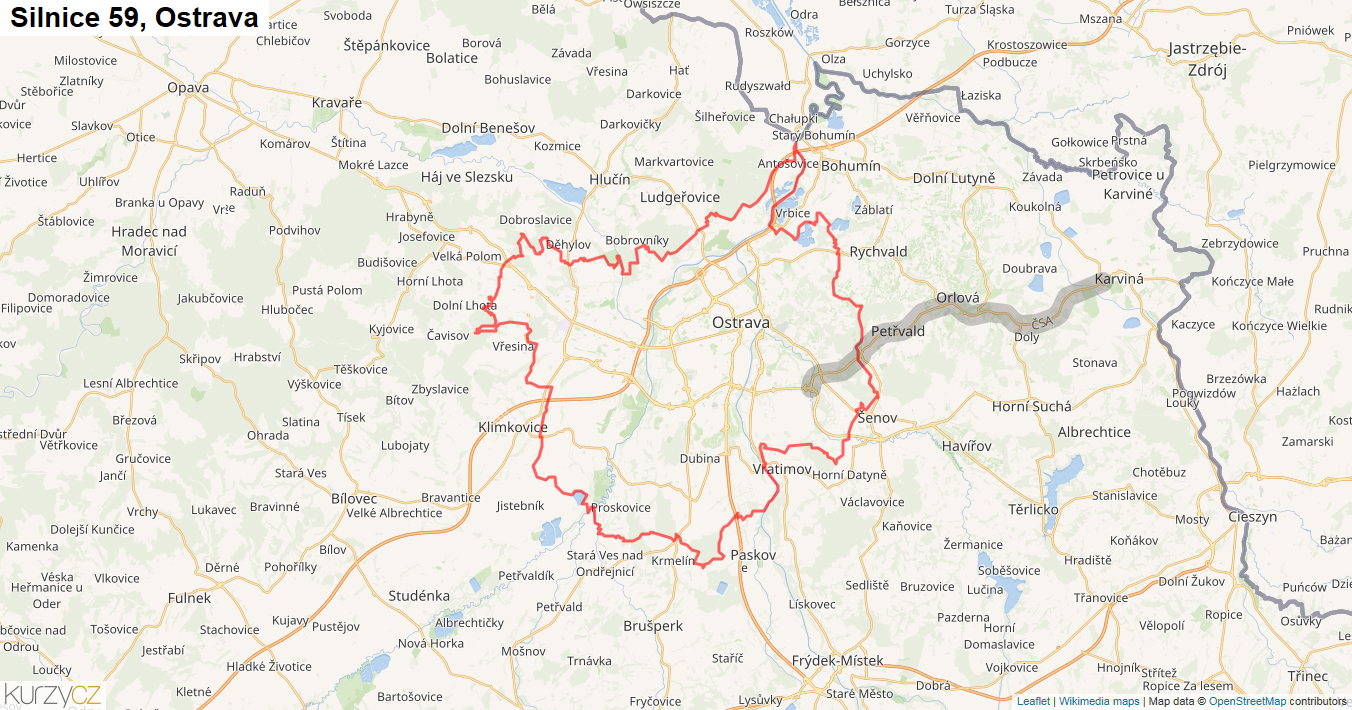 Ostrava, Silnice 59 - Mapa