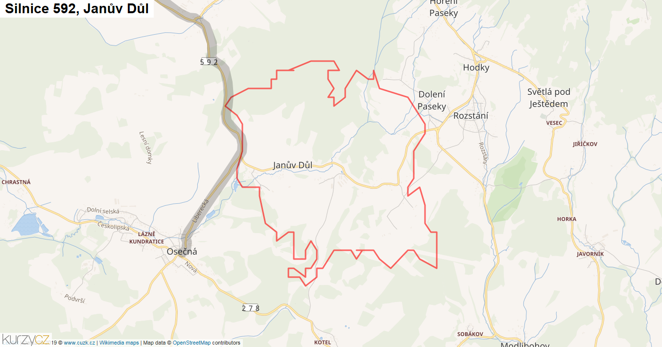Janův Důl, Silnice 592 - Mapa