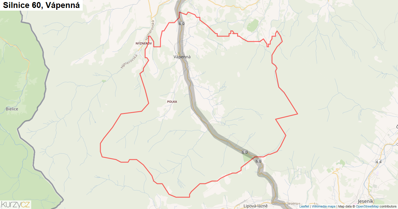 Vápenná, Silnice 60 - Mapa