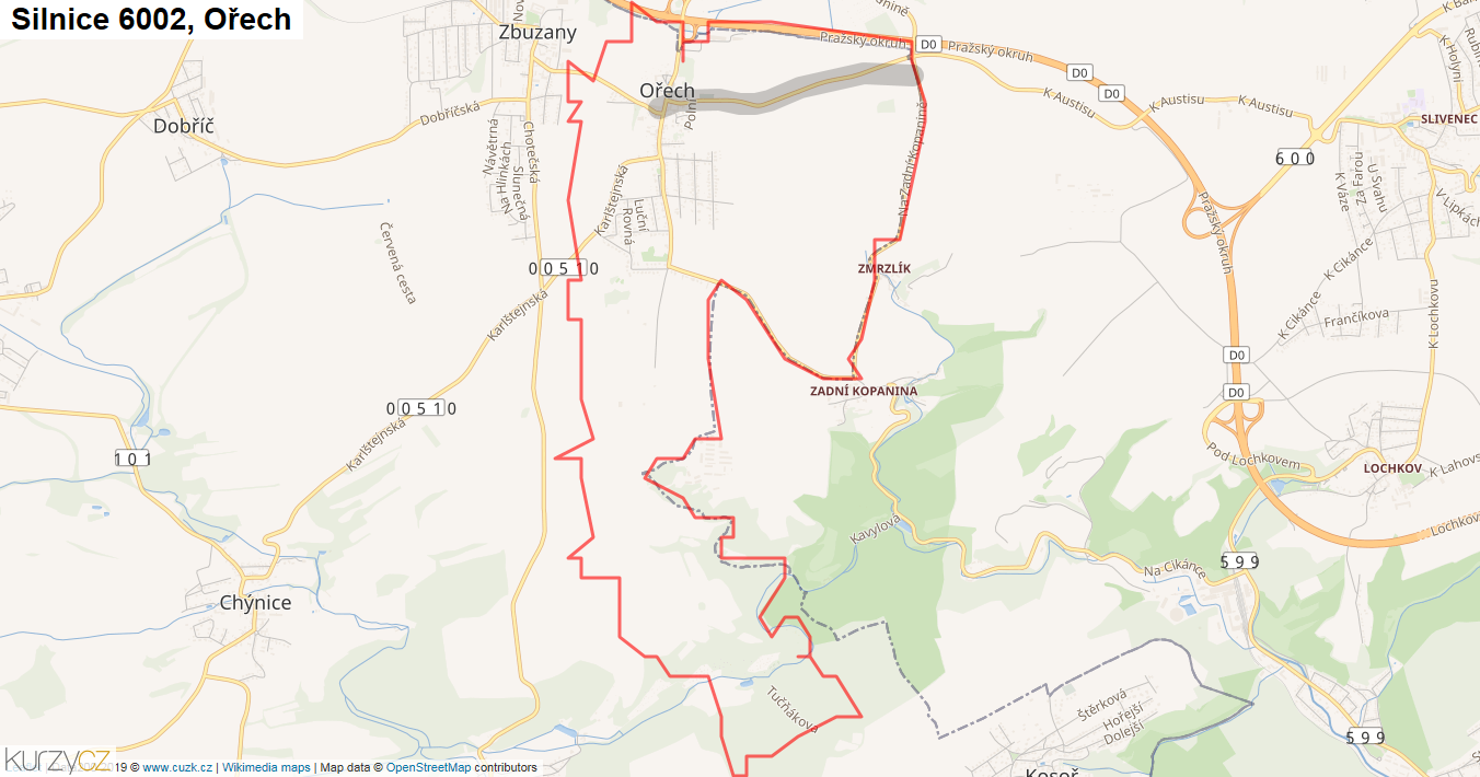 Ořech, Silnice 6002 - Mapa