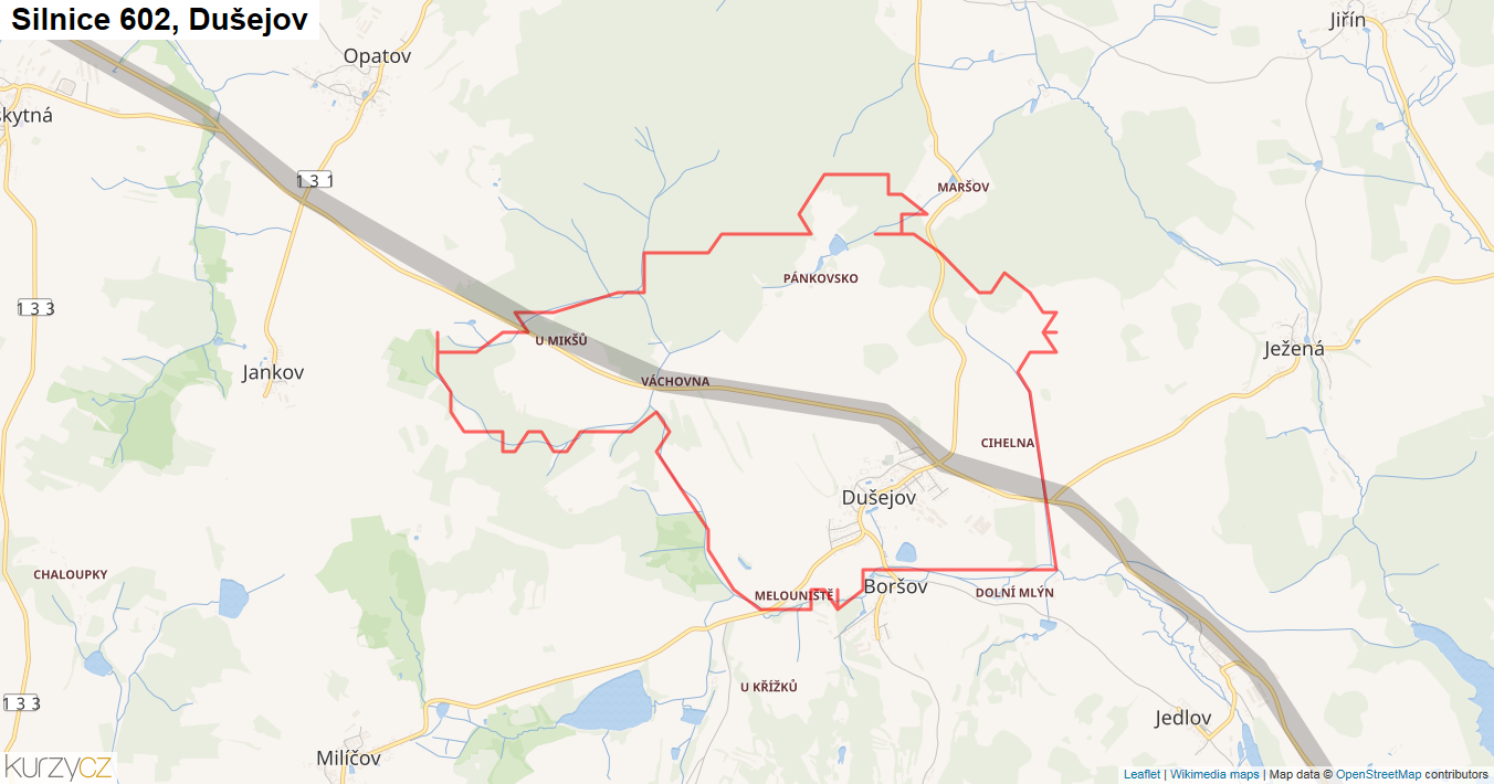 Dušejov, Silnice 602 - Mapa
