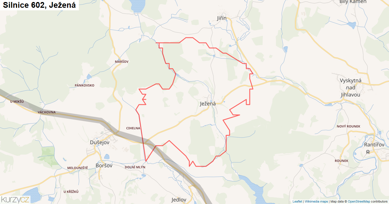 Ježená, Silnice 602 - Mapa