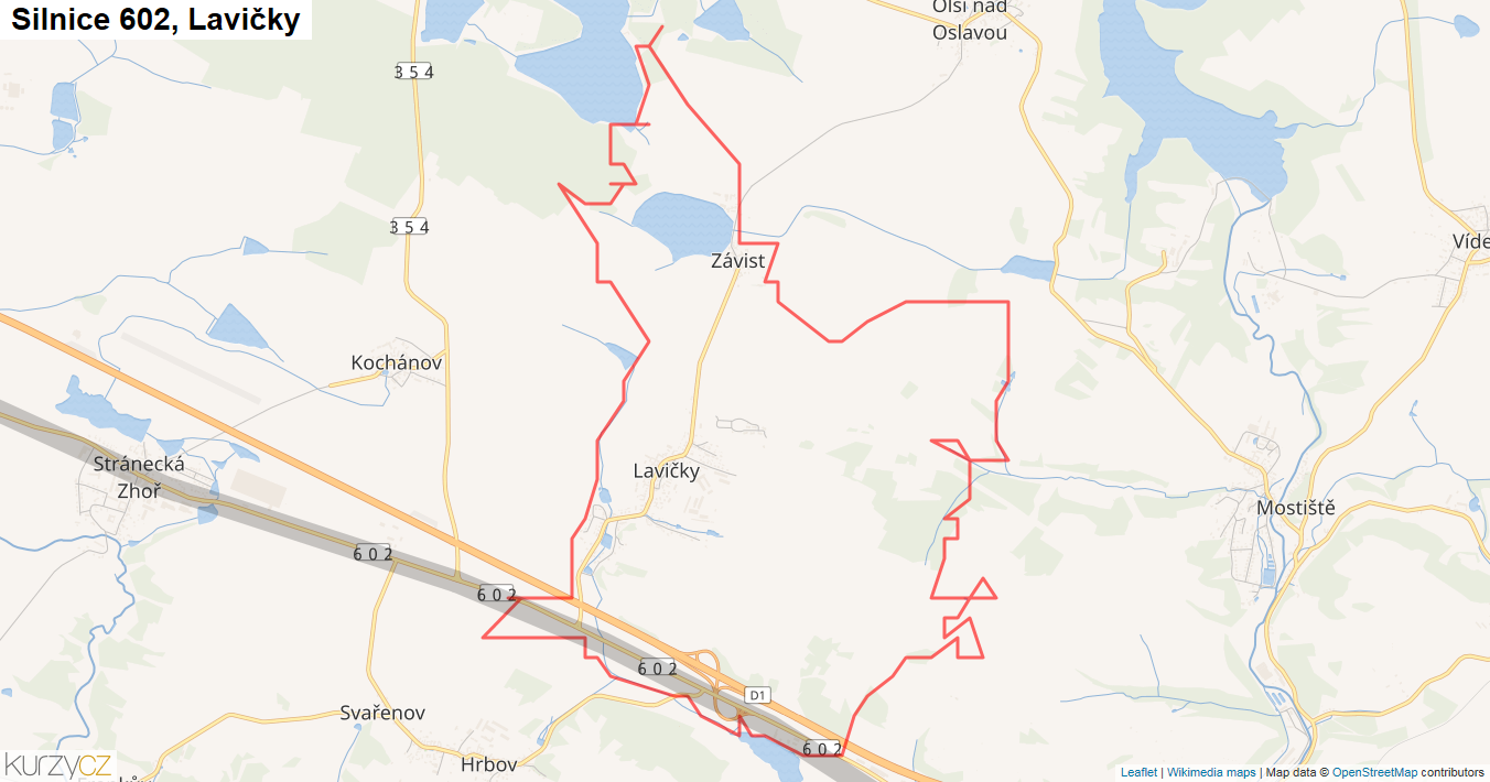Lavičky, Silnice 602 - Mapa