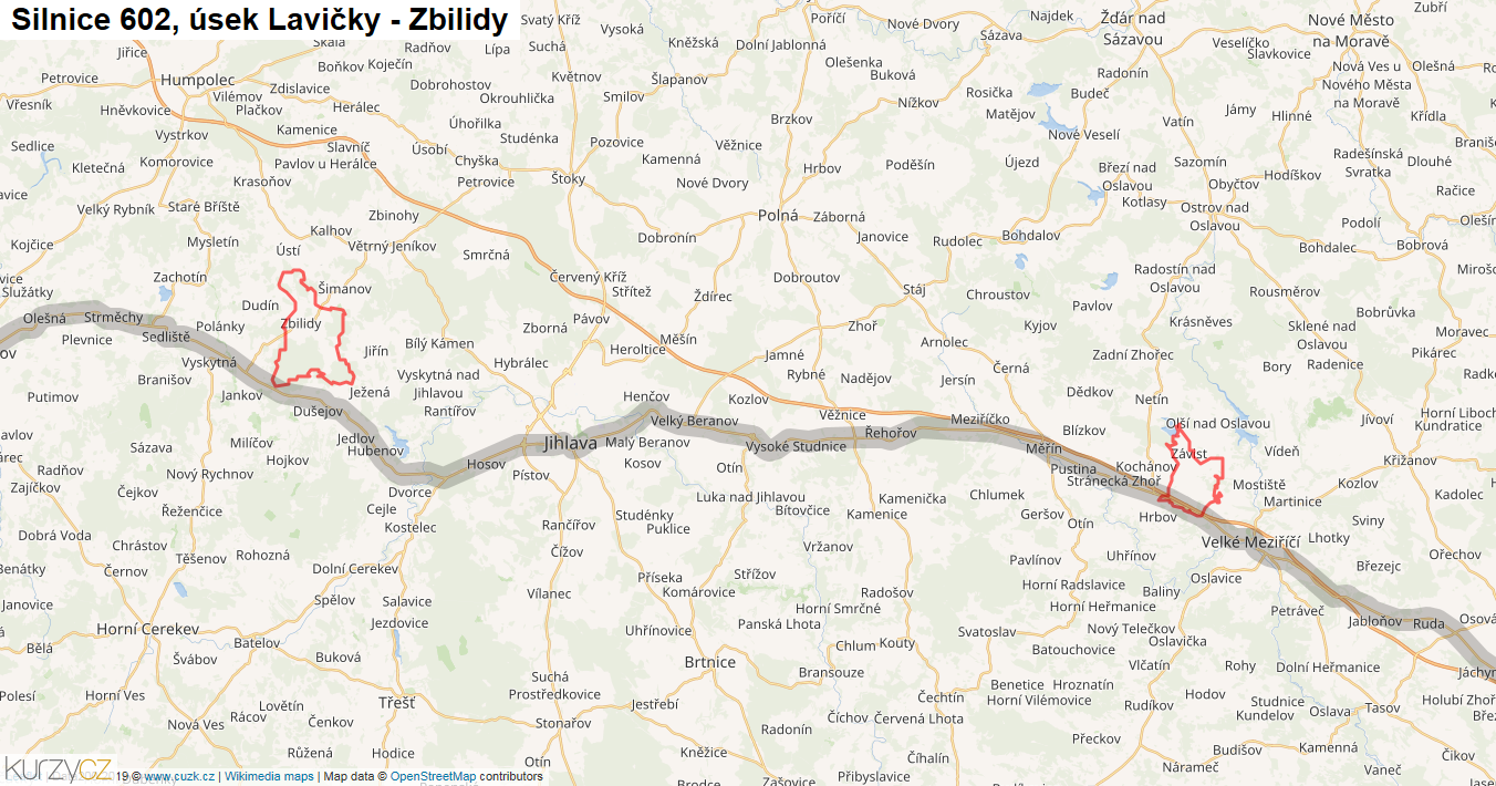 Úsek Lavičky - Zbilidy, Silnice 602 - Mapa