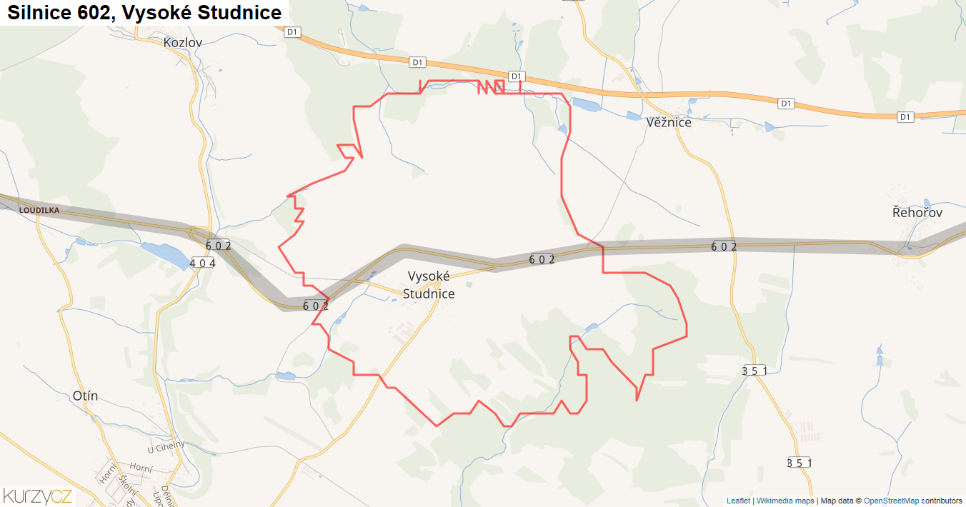Vysoké Studnice, Silnice 602 - Mapa