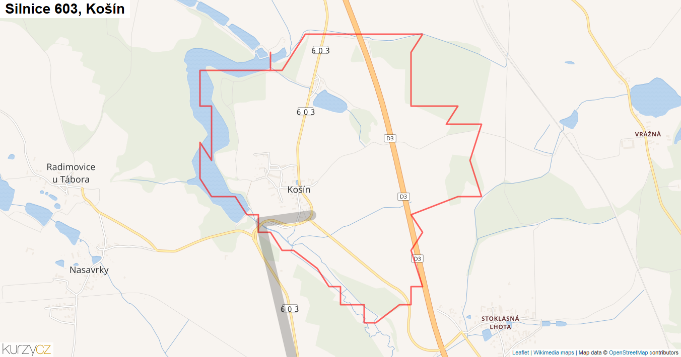 Košín, Silnice 603 - Mapa