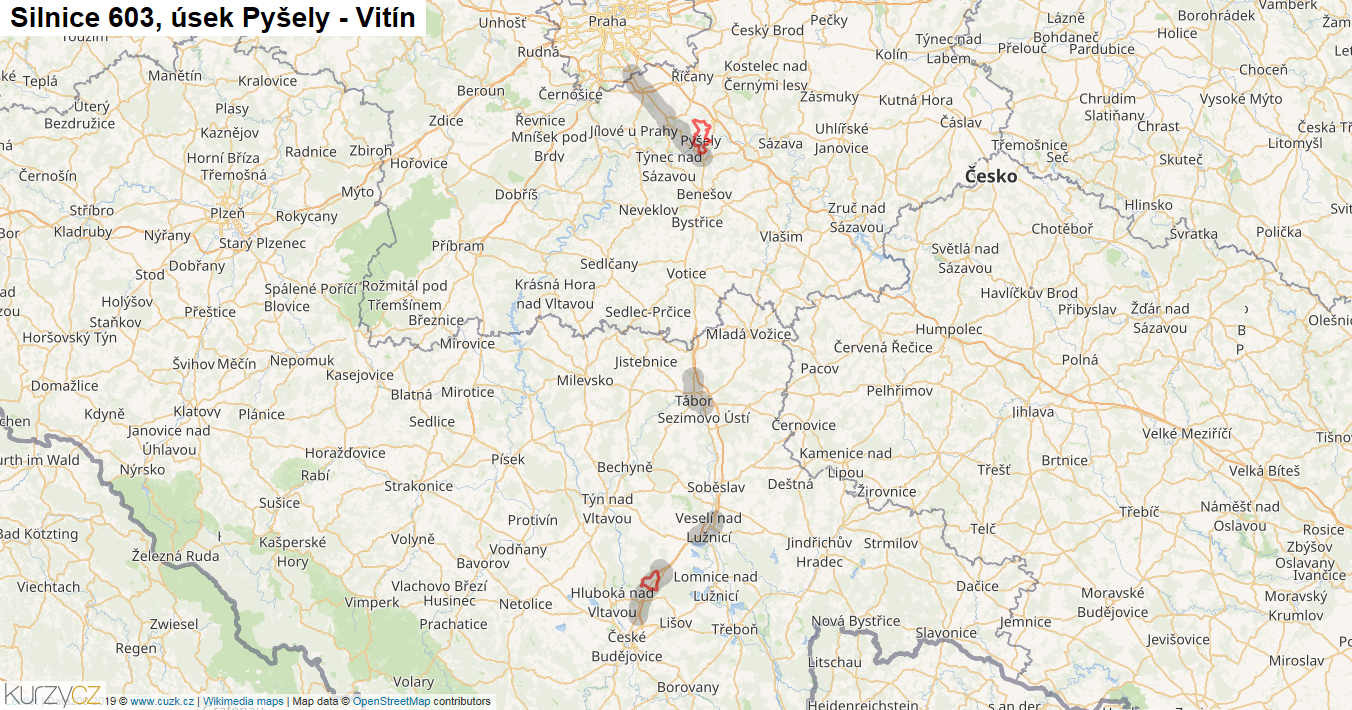 Úsek Pyšely - Vitín, Silnice 603 - Mapa